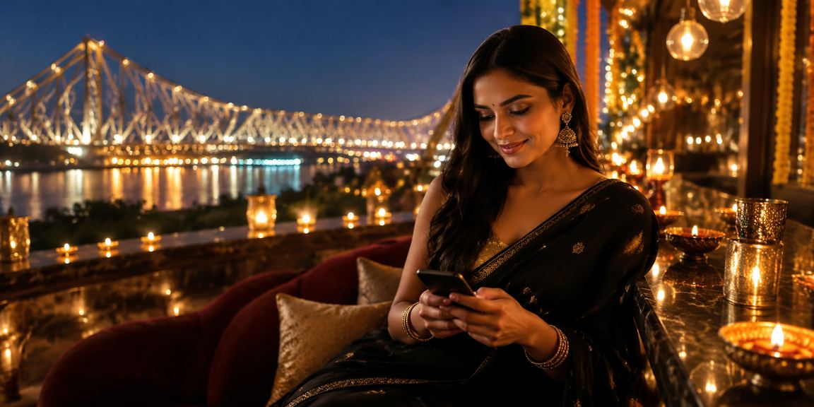 Person playing rummy at a Diwali festival celebration in Kolkata